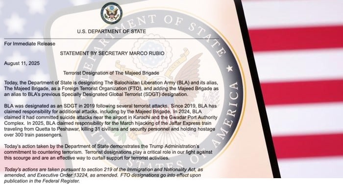 Balochistan Liberation Army, Majeed Brigade, Foreign Terrorist Organisations, U.S. Department of State, Jaffar Express